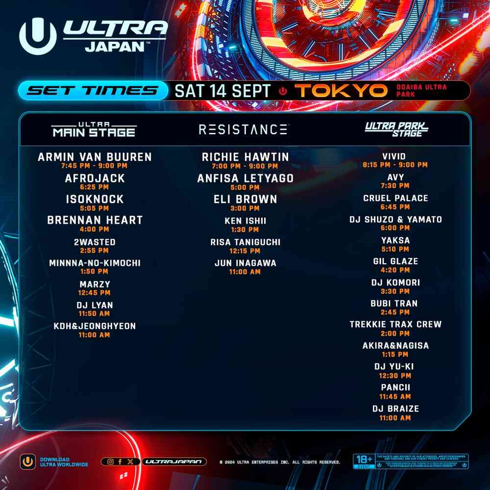 Ultra Japan 2024｜1日目－09/14 タイムテーブル