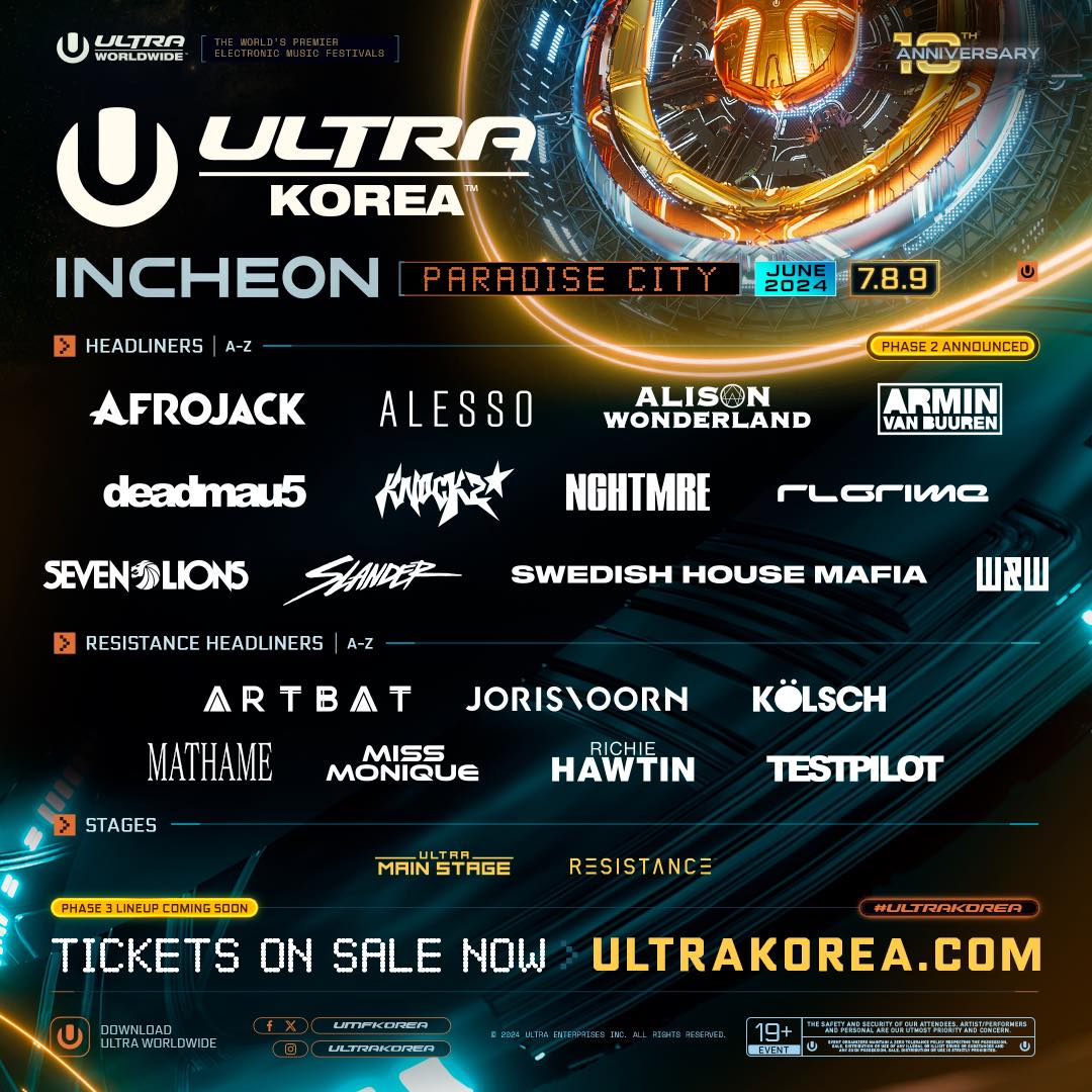 《持續更新》Ultra Korea 2024在6月登場！完整陣容、時間表、場地位置、Lineup、Timetable、Set Times公開