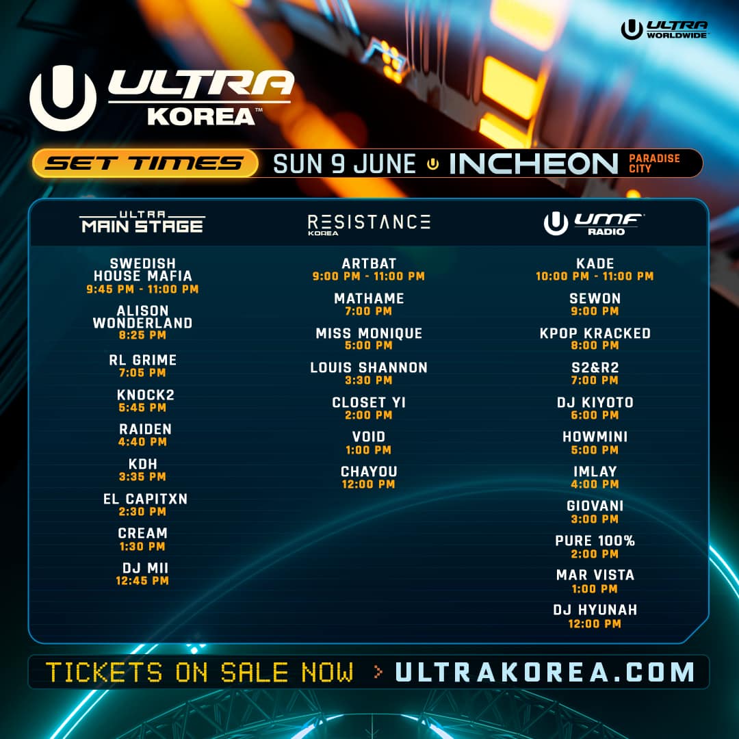 《持續更新》Ultra Korea 2024在6月登場！完整陣容、時間表、場地位置、Lineup、Timetable、Set Times公開